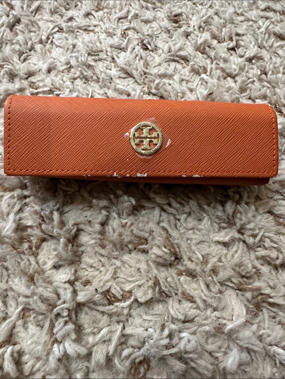 Tory Burch Orange Leather Eyewear/Sunglass Case with Gold Logo